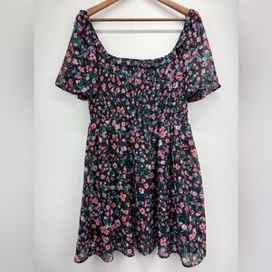 BCBG Paris size Large Women's Juniors Multicolor Floral Smocked Bodice Dress